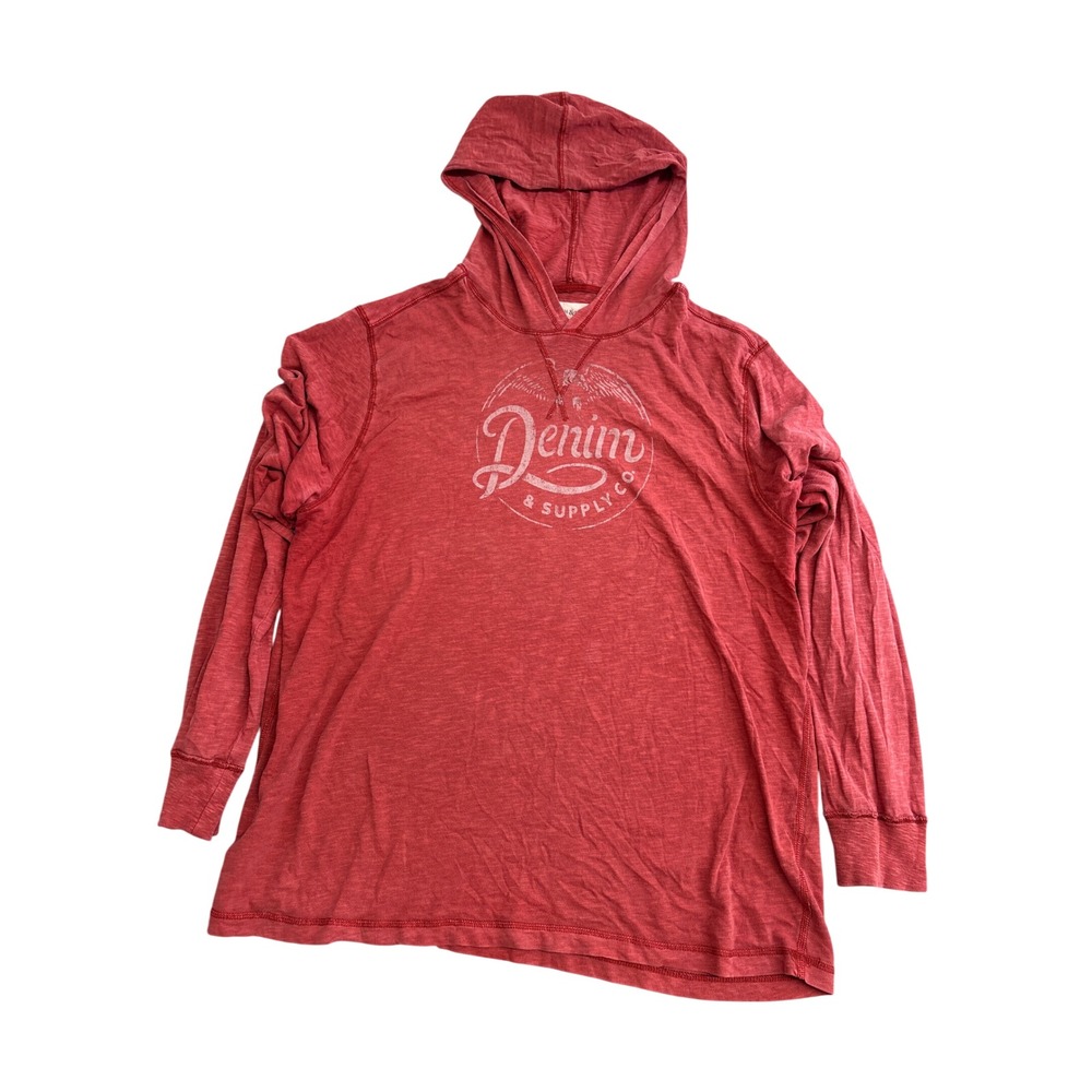 Denim & Supply Ralph Lauren Mens XXL Red Graphic Hooded T-Shirt Long Sleeve